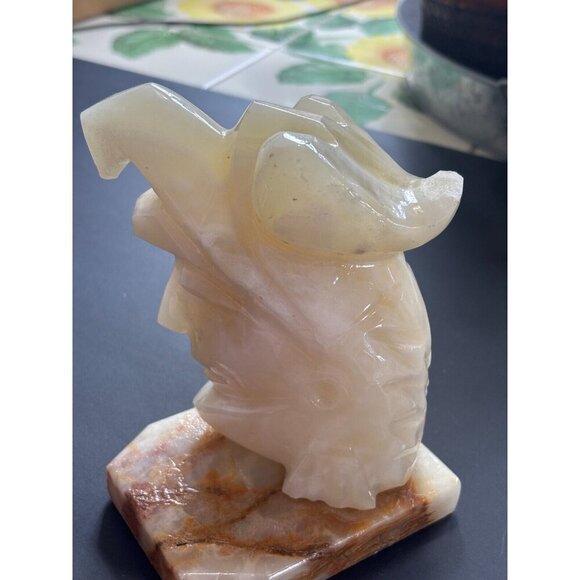 2 Carved Onyx Stone Marble Bookends Aztek Indian Chief Head w/Eagle Headdress - Picture 4 of 8